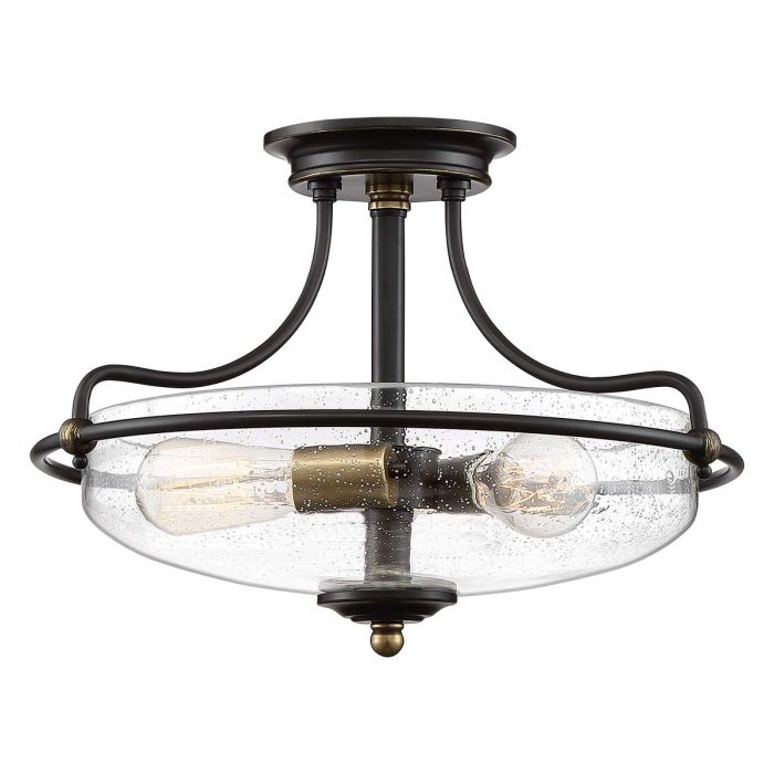 Griffin Ø42 Pronssi plafondi valmistajalta Elstead Lighting - Den klara bubbelglas-sk&auml;rmen framh&auml;ver ljusk&auml;llorna och ger en bra och fin ljusspridning i rummet.
