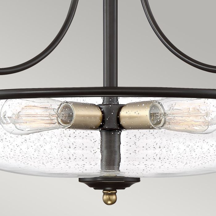 Griffin Ø42 Pronssi plafondi valmistajalta Elstead Lighting - Den klara bubbelglas-sk&auml;rmen framh&auml;ver ljusk&auml;llorna och ger en bra och fin ljusspridning i rummet.