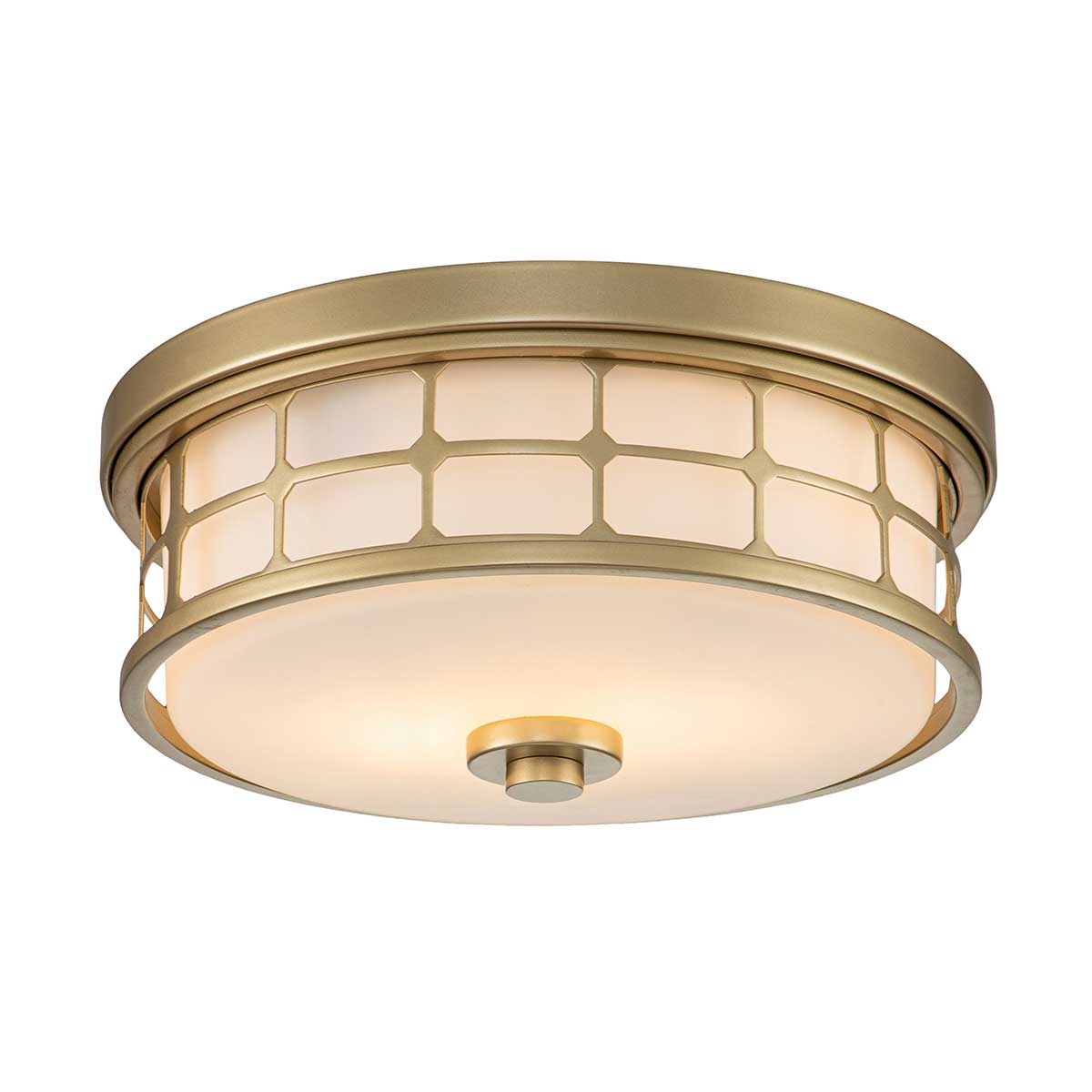 Guardian Ø35 Messinki kylpyhuoneen valaisin valmistajalta Elstead Lighting - Messinkiviimeistely ja geometrinen runko antavat valaisimelle tyylikkään ulkonäön, kun taas opaalilasi levittää miellyttävää ja pehmeää valoa.