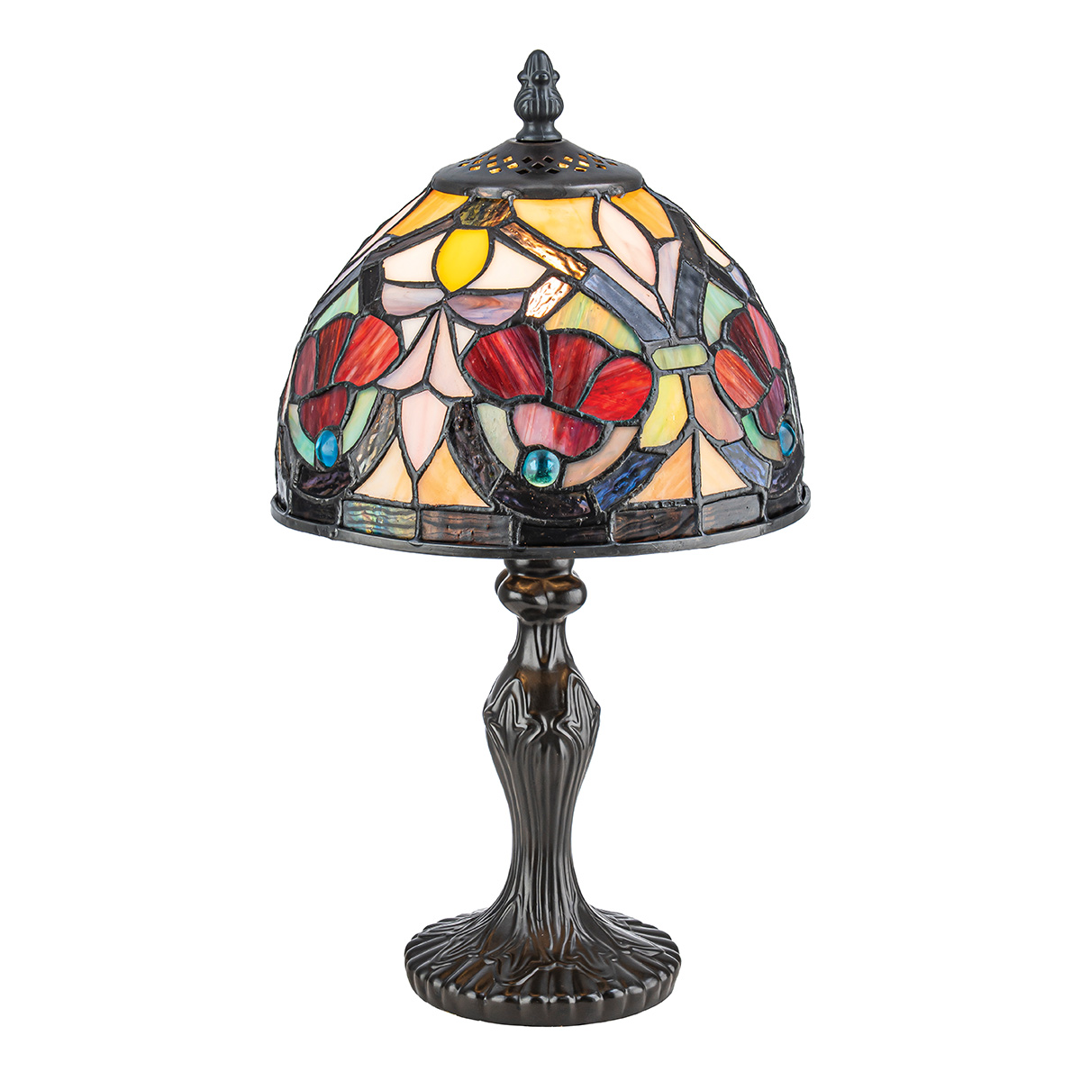 Larissa 37cm Monivärinen valmistajalta Elstead Lighting - Kupumainen varjostin on valmistettu värillisestä taidelasista kauniissa punaisen, keltaisen, vihreän ja sinisen sävyissä, jotka yhdessä muodostavat yksityiskohtaisen ja värikkään kuvion.