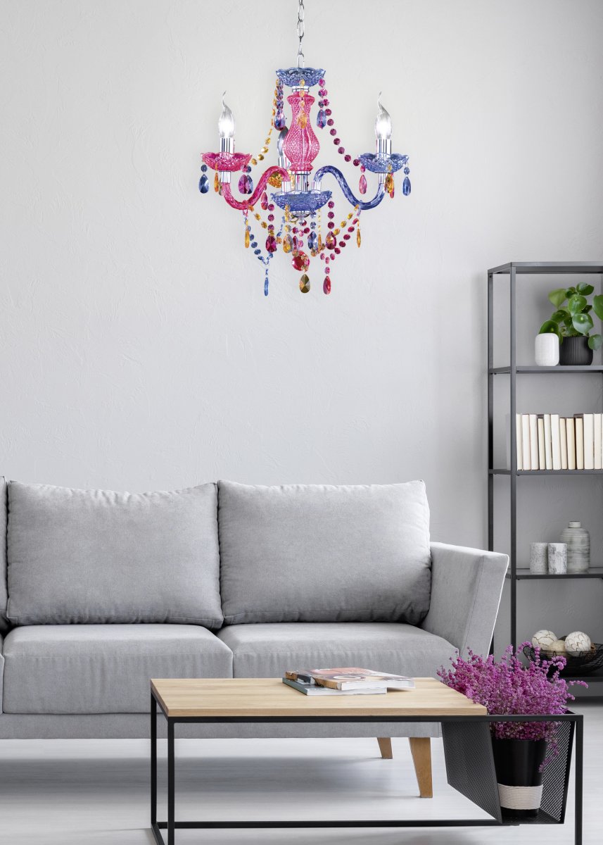 Luster Ø46 Monivärinen lasten valaisin valmistajalta Trio Lighting - Sen tyylik&auml;s, huomiota her&auml;tt&auml;v&auml; v&auml;ri sopii t&auml;ydellisesti lastenhuoneisiin ja ep&auml;tavallisiin sisustustyyleihin ja tekee vaikutuksen tyylikk&auml;&auml;ll&auml; muotoilullaan ja ensiluokkaisilla valaistusolosuhteillaan.