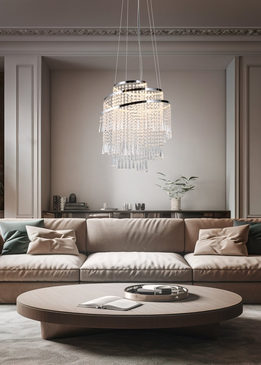 Pomp Ø38 Kromi kattovalaisin valmistajalta Trio Lighting - Pomp kattoriipus kiinnitt&auml;&auml; kaikkien huomion ja loistonsa ja kimallensa ansiosta siit&auml; tulee kiehtova keskipiste olohuoneessa tai ruokasalissa.