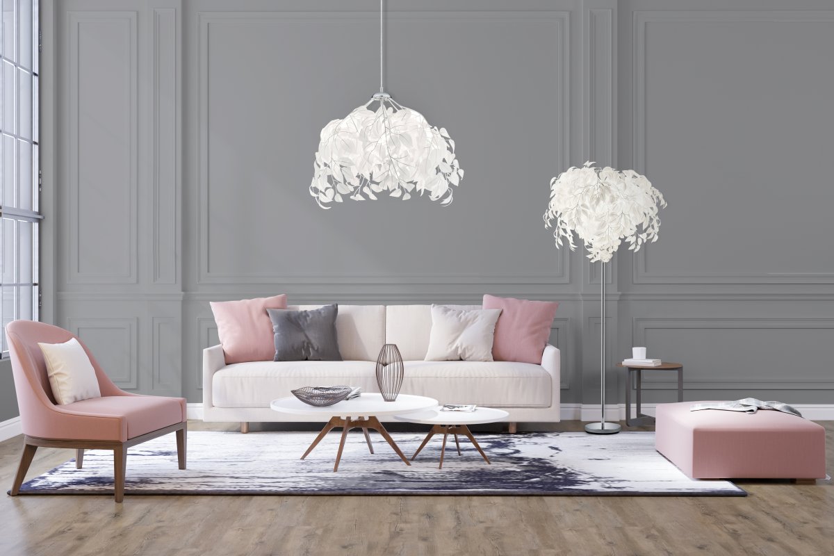Leavy Valkoinen lattiavalaisin valmistajalta Trio Lighting - Leavy-lattiavalaisin on ainutlaatuinen ja vaikuttava ominaisuus kotiisi koristeellisilla muovilehtill&auml;&auml;n, jotka antavat sille selke&auml;n ja lumoavan tyylin.