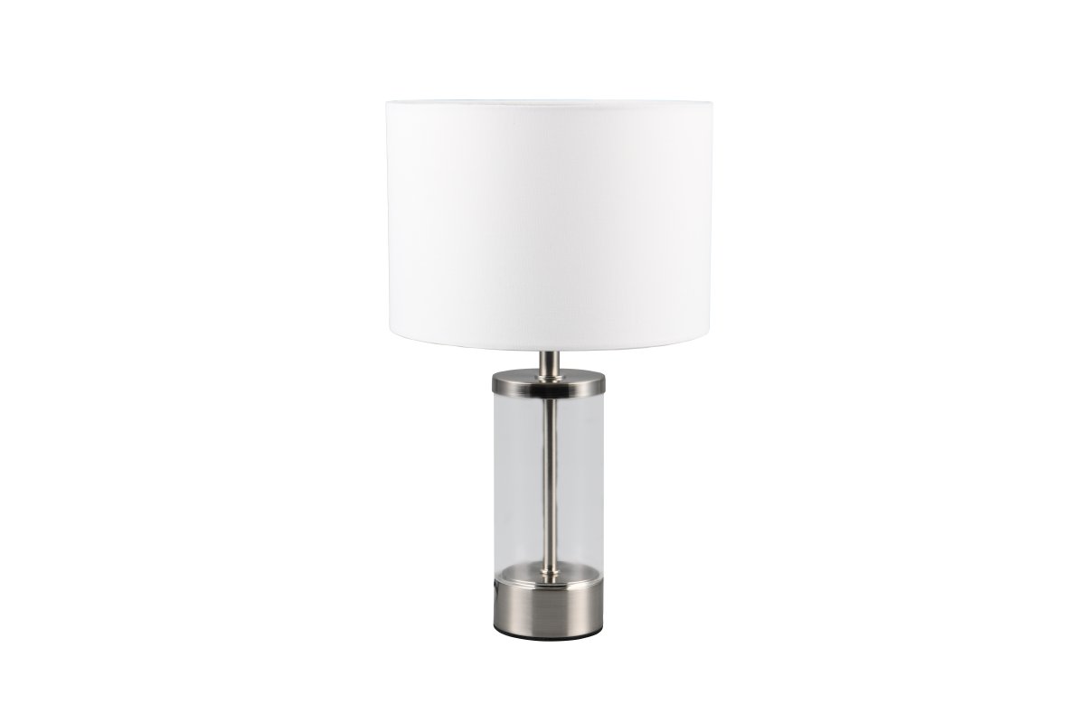 Grazia 34cm Valkoinen pöytävalaisin valmistajalta Trio Lighting - Pöytävalaisin Grazia yhdistää tyylikkään kangasvarjostimen tyylikkääseen lieriömäiseen lasi- ja metallijalkaan, mikä antaa harmonisen ja hienostuneen vaikutelman.