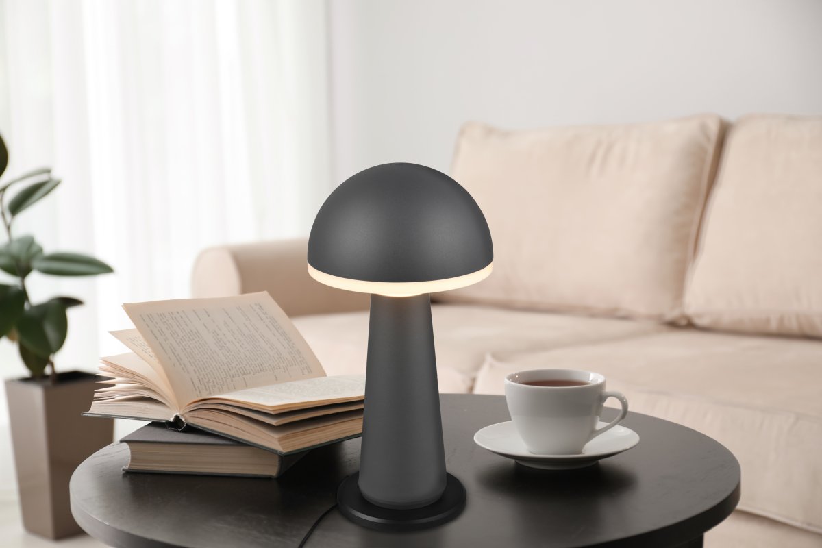 Fungo 30cm Antrasiitti Siirrettävä valmistajalta Trio Lighting - Himmennettävyyden ja säädettävän valon värin kosketustoiminnon sekä erillisen latausaseman ansiosta se on joustava valonlähde sisä- ja ulkokäyttöön.
