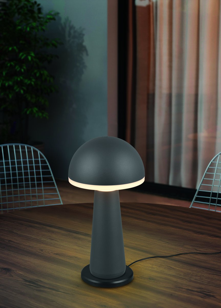 Fungo 30cm Antrasiitti Siirrettävä valmistajalta Trio Lighting - Himmennettävyyden ja säädettävän valon värin kosketustoiminnon sekä erillisen latausaseman ansiosta se on joustava valonlähde sisä- ja ulkokäyttöön.