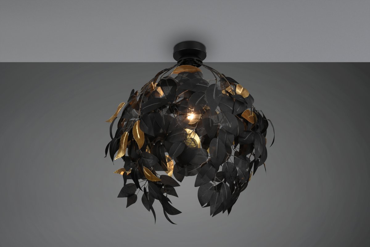 Leavy Ø38 Musta plafondi valmistajalta Trio Lighting - Ep&auml;tavallinen kattovalaisin LEAVY tekee vaikutuksen monilla muovilehtill&auml;&auml;n ja siit&auml; tulee selke&auml; kohokohta kattoon.
