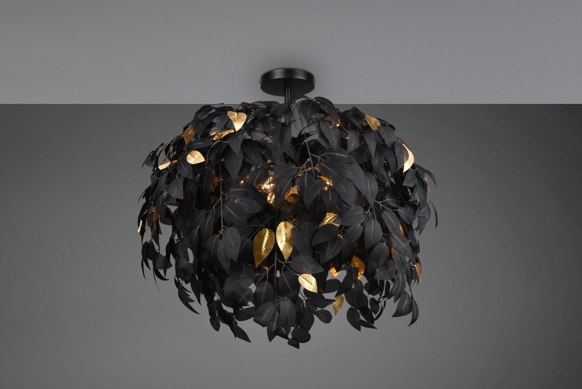 Leavy Ø70 Musta plafondi valmistajalta Trio Lighting - Ep&auml;tavallinen kattovalaisin LEAVY tekee vaikutuksen monilla muovilehtill&auml;&auml;n ja siit&auml; tulee selke&auml; kohokohta kattoon.