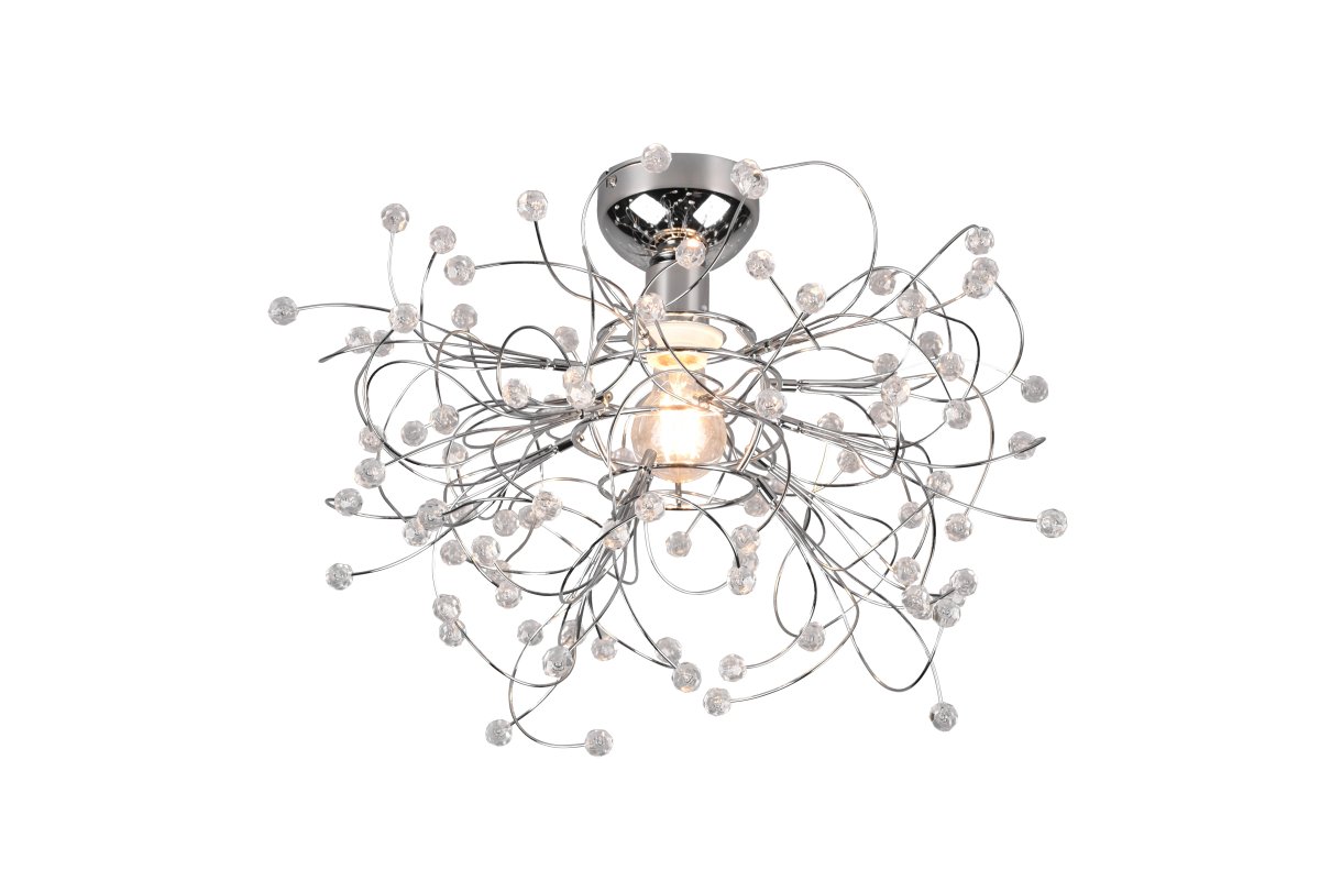 Gloria Ø52 Kromi plafondi valmistajalta Trio Lighting - Filigraanisen muodon ja kimaltelevien akryylisovellusten ansiosta valaisin levittää lämpimän ja kutsuvan valovaikutelman, joka on täydellinen sekä olohuoneeseen että ruokailuhuoneeseen.