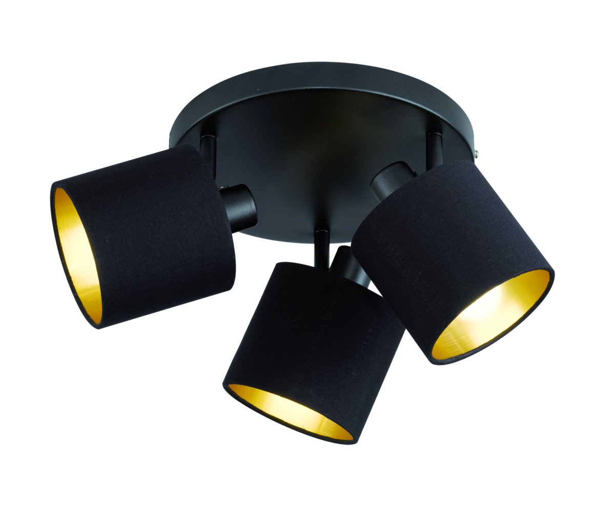 Tommy 3 Musta kohdevalaisin valmistajalta Trio Lighting - Mattamusta metallista ja eleganteista mustan ja kullan sävyistä valmistettu Tommy luo elegantteja vaaleita aksentteja, jotka luovat olohuoneeseesi hienostuneen ja kutsuvan tunnelman.