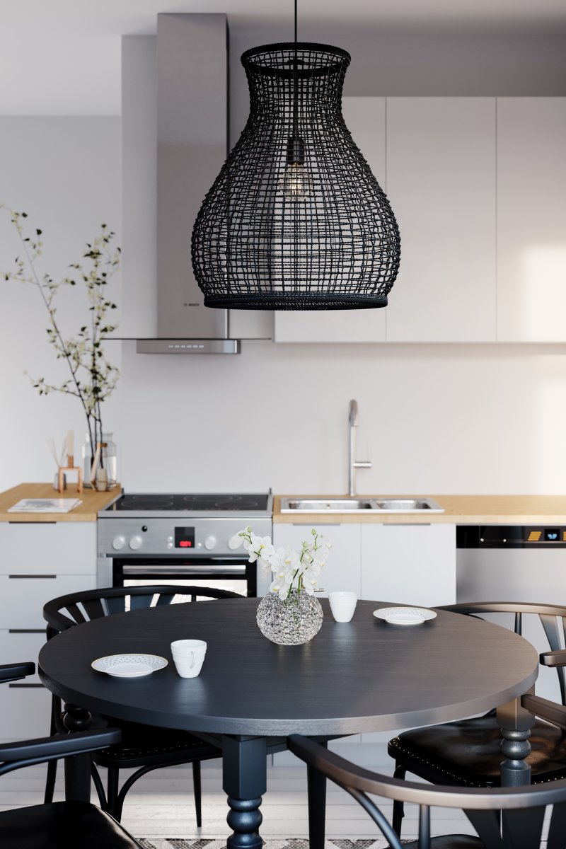 Seagrass Ø50 Musta kattovalaisin valmistajalta By Rydéns - Musta tekstiilikaapeli on 120 senttimetriä pitkä ja lamppua voi nostaa ja laskea.