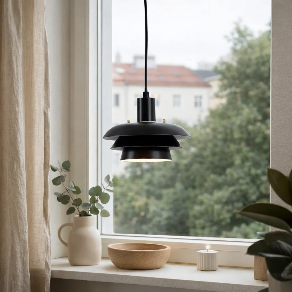 Stealth Ø20 Musta ikkunavalaisin valmistajalta Nordic Lighting - Valaisin on valmistettu mustasta metallista ja siin&auml; on pehme&auml; kerrostettu muotoilu, joka tarjoaa miellytt&auml;v&auml;n ja alasp&auml;in suunnatun valon &ndash; t&auml;ydellinen ikkunoihin tai pienempiin tiloihin.