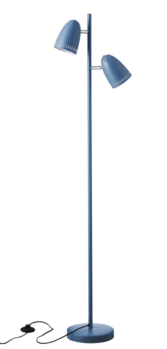 Dynamo 2 Sininen lattiavalaisin valmistajalta Superliving - Mattametallista valmistettu Dynamo-lattiavalaisin on hillityn sininen ja siin&auml; on kaksi s&auml;&auml;dett&auml;v&auml;&auml; varjostinta, jotka tekev&auml;t siit&auml; sek&auml; toiminnallisen ett&auml; tyylikk&auml;&auml;n.