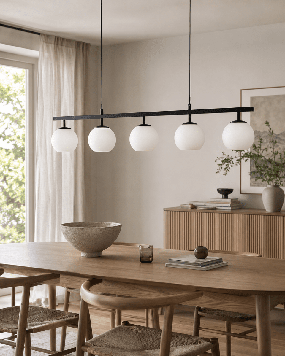Globi 5 120cm Mustavalkoinen kattovalaisin valmistajalta Nordic Lighting - Globi 5 on tyylik&auml;s kattovalaisin, joka yhdist&auml;&auml; modernin muotoilun pehmeisiin muotoihin.