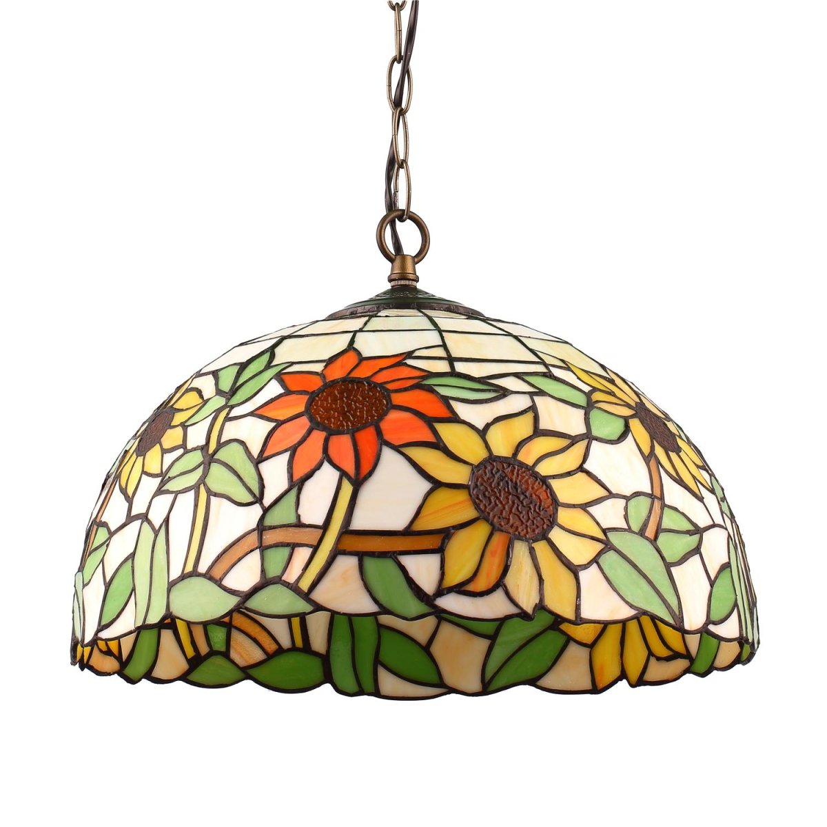 Solros Ø40 Monivärinen valmistajalta Norrsken Design - Sunflower on klassinen Tiffany-valaisin, jossa on kaunis muotoilu, jossa on erivärisiä auringonkukkia.