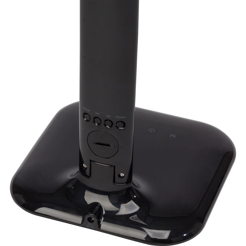 Glenn 55cm Musta työpöytävalaisin valmistajalta Brilliant - Säädettävän lampunpään ja nivelten ansiosta valoa on helppo kohdistaa sinne, missä sitä tarvitaan, ja valaisimessa on sekä USB-portti latausta varten että kello, jossa on herätys, päivämäärä ja lämpötilanäyttö.