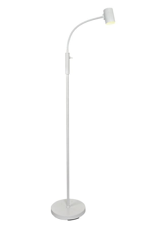 Hugin Valkoinen lattiavalaisin valmistajalta Aneta Lighting - Taivutettavan joustavan varren avulla voit helposti suunnata valon tarpeidesi mukaan.